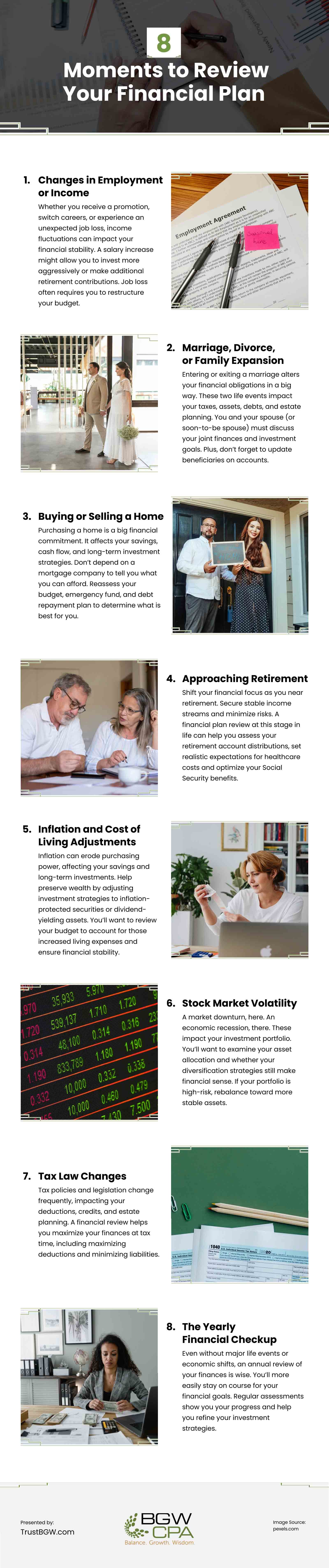 8 Moments to Review Your Financial Plan Infographic