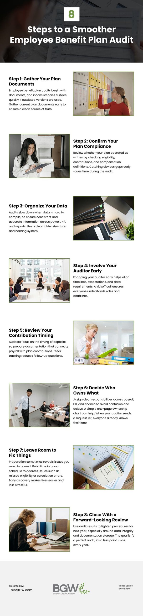 8 Steps to a Smoother Employee Benefit Plan Audit Infographic